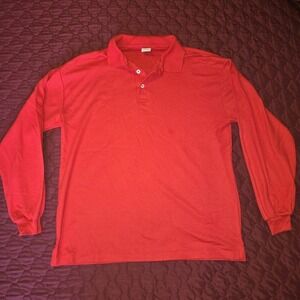 Men's Red Long-Sleeved Collared‎ Polo Shirt Size Medium